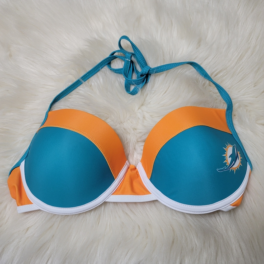 NFL Team Apparel Miami Dolphins Bikini Top Women's Size M Teal Orange Padded